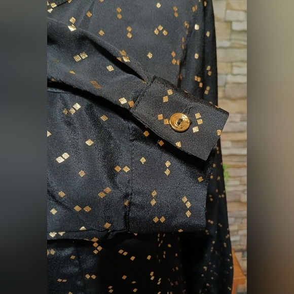 ATTENTION Black and Gold Button Down‎ Shirt Blouse - Picture 4 of 6